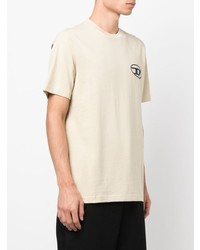 hellbeige bedrucktes T-Shirt mit einem Rundhalsausschnitt von Diesel