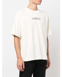 hellbeige bedrucktes T-Shirt mit einem Rundhalsausschnitt von Leandro Lopes