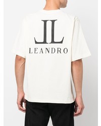 hellbeige bedrucktes T-Shirt mit einem Rundhalsausschnitt von Leandro Lopes