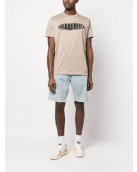 hellbeige bedrucktes T-Shirt mit einem Rundhalsausschnitt von DSQUARED2