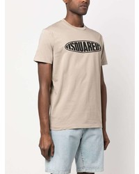 hellbeige bedrucktes T-Shirt mit einem Rundhalsausschnitt von DSQUARED2