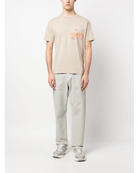 hellbeige bedrucktes T-Shirt mit einem Rundhalsausschnitt von Stone Island