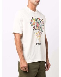 hellbeige bedrucktes T-Shirt mit einem Rundhalsausschnitt von Lanvin