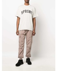 hellbeige bedrucktes T-Shirt mit einem Rundhalsausschnitt von Represent