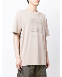 hellbeige bedrucktes T-Shirt mit einem Rundhalsausschnitt von Armani Exchange