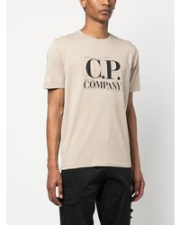 hellbeige bedrucktes T-Shirt mit einem Rundhalsausschnitt von C.P. Company