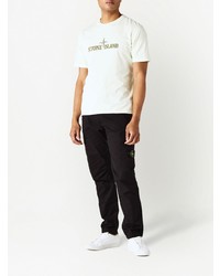 hellbeige bedrucktes T-Shirt mit einem Rundhalsausschnitt von Stone Island