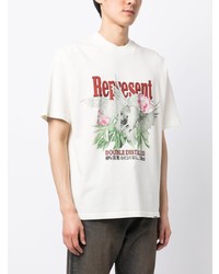 hellbeige bedrucktes T-Shirt mit einem Rundhalsausschnitt von Represent