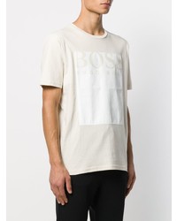 hellbeige bedrucktes T-Shirt mit einem Rundhalsausschnitt von BOSS HUGO BOSS