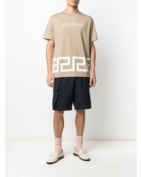 hellbeige bedrucktes T-Shirt mit einem Rundhalsausschnitt von Versace