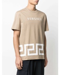 hellbeige bedrucktes T-Shirt mit einem Rundhalsausschnitt von Versace