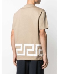 hellbeige bedrucktes T-Shirt mit einem Rundhalsausschnitt von Versace