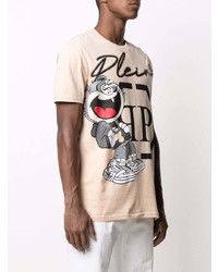 hellbeige bedrucktes T-Shirt mit einem Rundhalsausschnitt von Philipp Plein