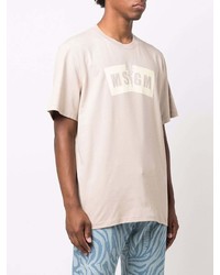 hellbeige bedrucktes T-Shirt mit einem Rundhalsausschnitt von MSGM