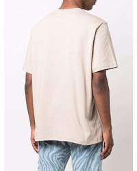 hellbeige bedrucktes T-Shirt mit einem Rundhalsausschnitt von MSGM