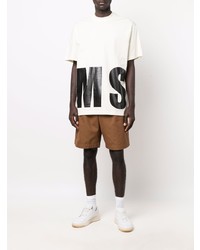 hellbeige bedrucktes T-Shirt mit einem Rundhalsausschnitt von MSGM