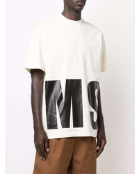 hellbeige bedrucktes T-Shirt mit einem Rundhalsausschnitt von MSGM