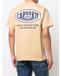 hellbeige bedrucktes T-Shirt mit einem Rundhalsausschnitt von Carhartt WIP