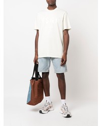 hellbeige bedrucktes T-Shirt mit einem Rundhalsausschnitt von MSGM