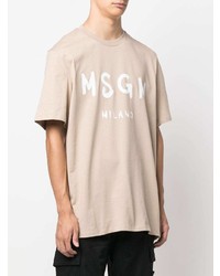 hellbeige bedrucktes T-Shirt mit einem Rundhalsausschnitt von MSGM