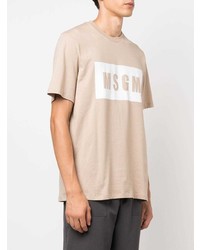 hellbeige bedrucktes T-Shirt mit einem Rundhalsausschnitt von MSGM