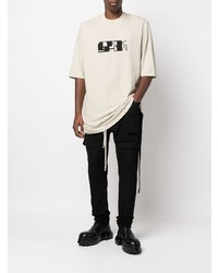 hellbeige bedrucktes T-Shirt mit einem Rundhalsausschnitt von Rick Owens DRKSHDW