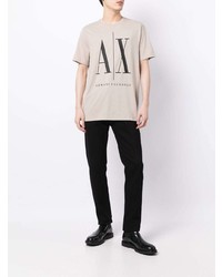 hellbeige bedrucktes T-Shirt mit einem Rundhalsausschnitt von Armani Exchange