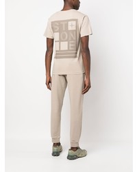 hellbeige bedrucktes T-Shirt mit einem Rundhalsausschnitt von Stone Island