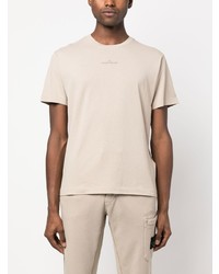 hellbeige bedrucktes T-Shirt mit einem Rundhalsausschnitt von Stone Island