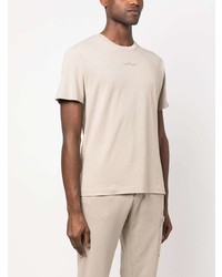 hellbeige bedrucktes T-Shirt mit einem Rundhalsausschnitt von Stone Island