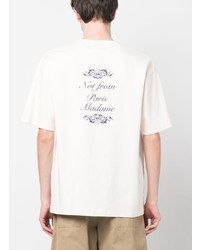 hellbeige bedrucktes T-Shirt mit einem Rundhalsausschnitt von Drôle De Monsieur