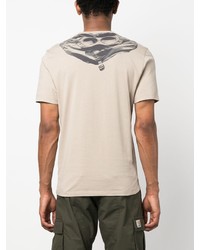 hellbeige bedrucktes T-Shirt mit einem Rundhalsausschnitt von C.P. Company