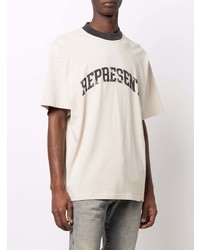 hellbeige bedrucktes T-Shirt mit einem Rundhalsausschnitt von Represent