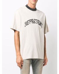 hellbeige bedrucktes T-Shirt mit einem Rundhalsausschnitt von Represent