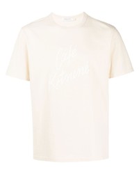 hellbeige bedrucktes T-Shirt mit einem Rundhalsausschnitt von MAISON KITSUNÉ
