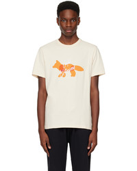 hellbeige bedrucktes T-Shirt mit einem Rundhalsausschnitt von MAISON KITSUNÉ