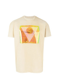 hellbeige bedrucktes T-Shirt mit einem Rundhalsausschnitt von Maison Margiela
