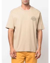 hellbeige bedrucktes T-Shirt mit einem Rundhalsausschnitt von Lacoste