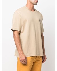hellbeige bedrucktes T-Shirt mit einem Rundhalsausschnitt von Lacoste