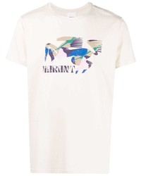 hellbeige bedrucktes T-Shirt mit einem Rundhalsausschnitt von MARANT