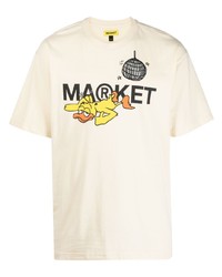 hellbeige bedrucktes T-Shirt mit einem Rundhalsausschnitt von MARKET