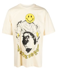 hellbeige bedrucktes T-Shirt mit einem Rundhalsausschnitt von MARKET