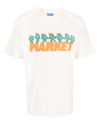 hellbeige bedrucktes T-Shirt mit einem Rundhalsausschnitt von MARKET