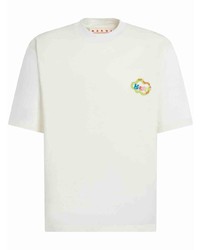 hellbeige bedrucktes T-Shirt mit einem Rundhalsausschnitt von Marni
