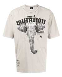 hellbeige bedrucktes T-Shirt mit einem Rundhalsausschnitt von Mauna Kea