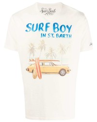 hellbeige bedrucktes T-Shirt mit einem Rundhalsausschnitt von MC2 Saint Barth