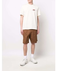 hellbeige bedrucktes T-Shirt mit einem Rundhalsausschnitt von MSGM