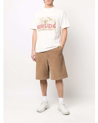 hellbeige bedrucktes T-Shirt mit einem Rundhalsausschnitt von Rhude