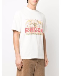 hellbeige bedrucktes T-Shirt mit einem Rundhalsausschnitt von Rhude