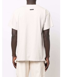 hellbeige bedrucktes T-Shirt mit einem Rundhalsausschnitt von Fear Of God